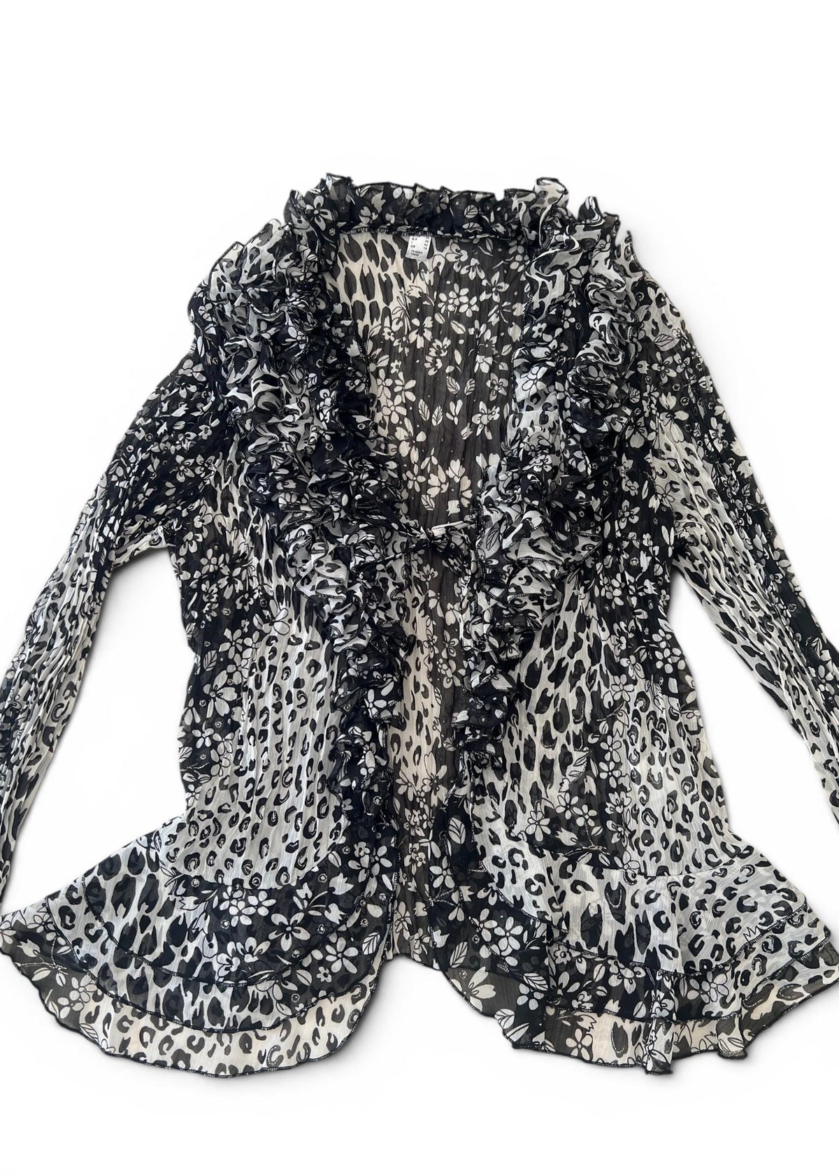 Camicia Vintage Y2K Animalier e Floreale con Ruches