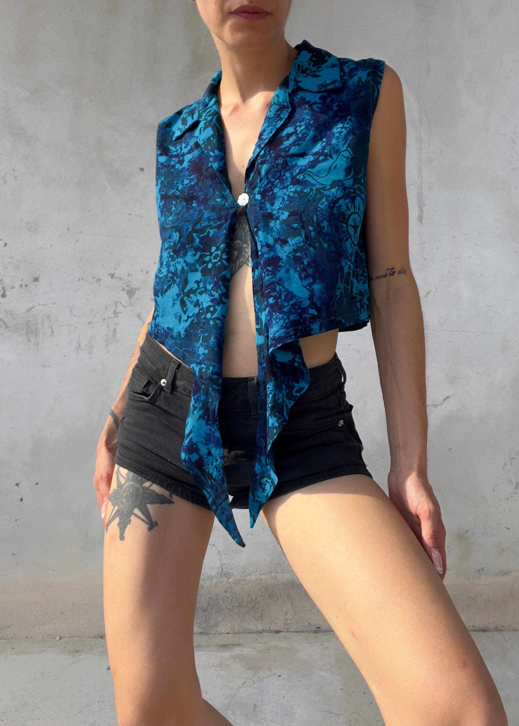 Top Vintage Anni 90 in Rayon Blu Turchese