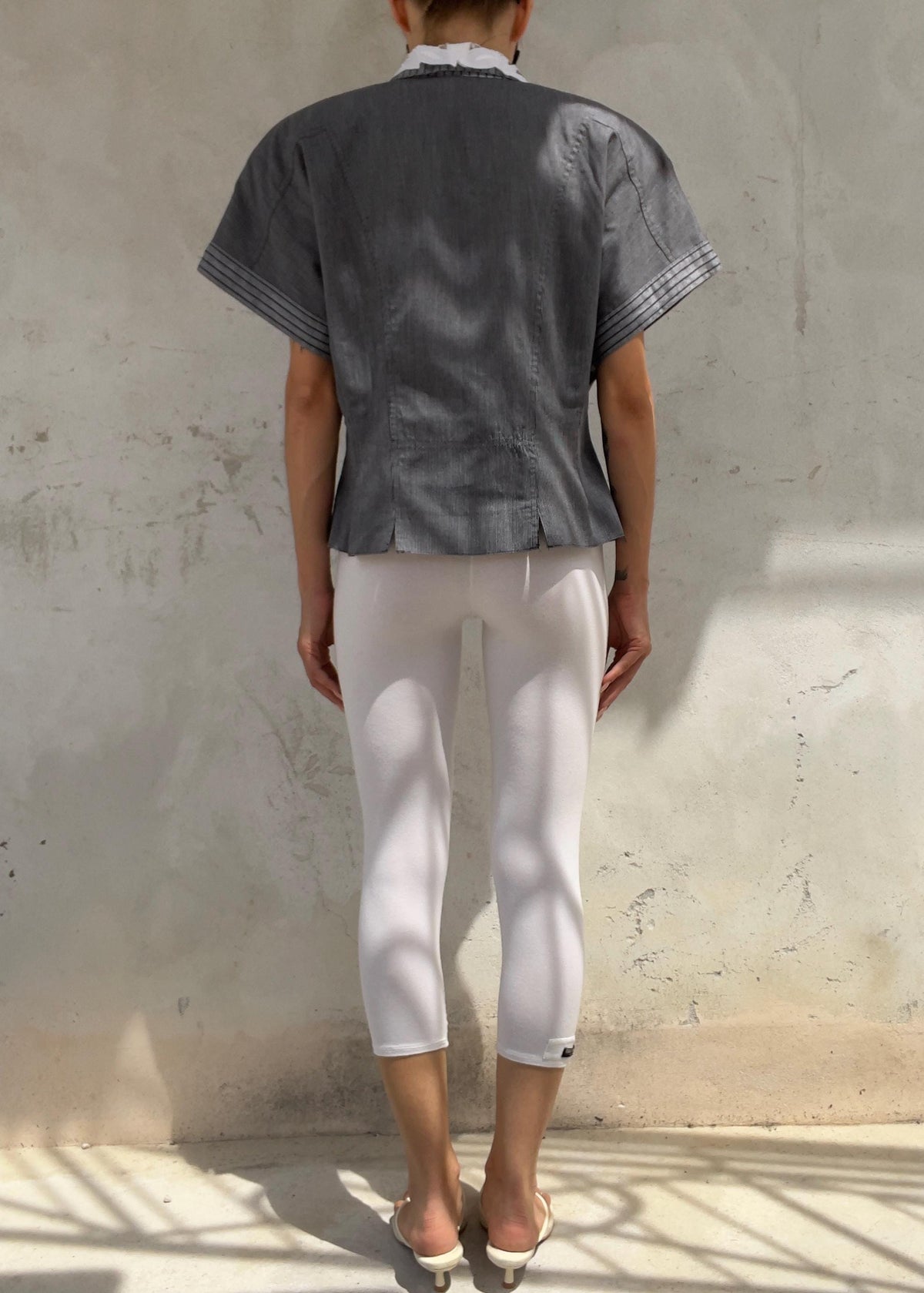 Camicia Vintage Sartoriale Grigia Gessata con Colletto Sangallo Removibile