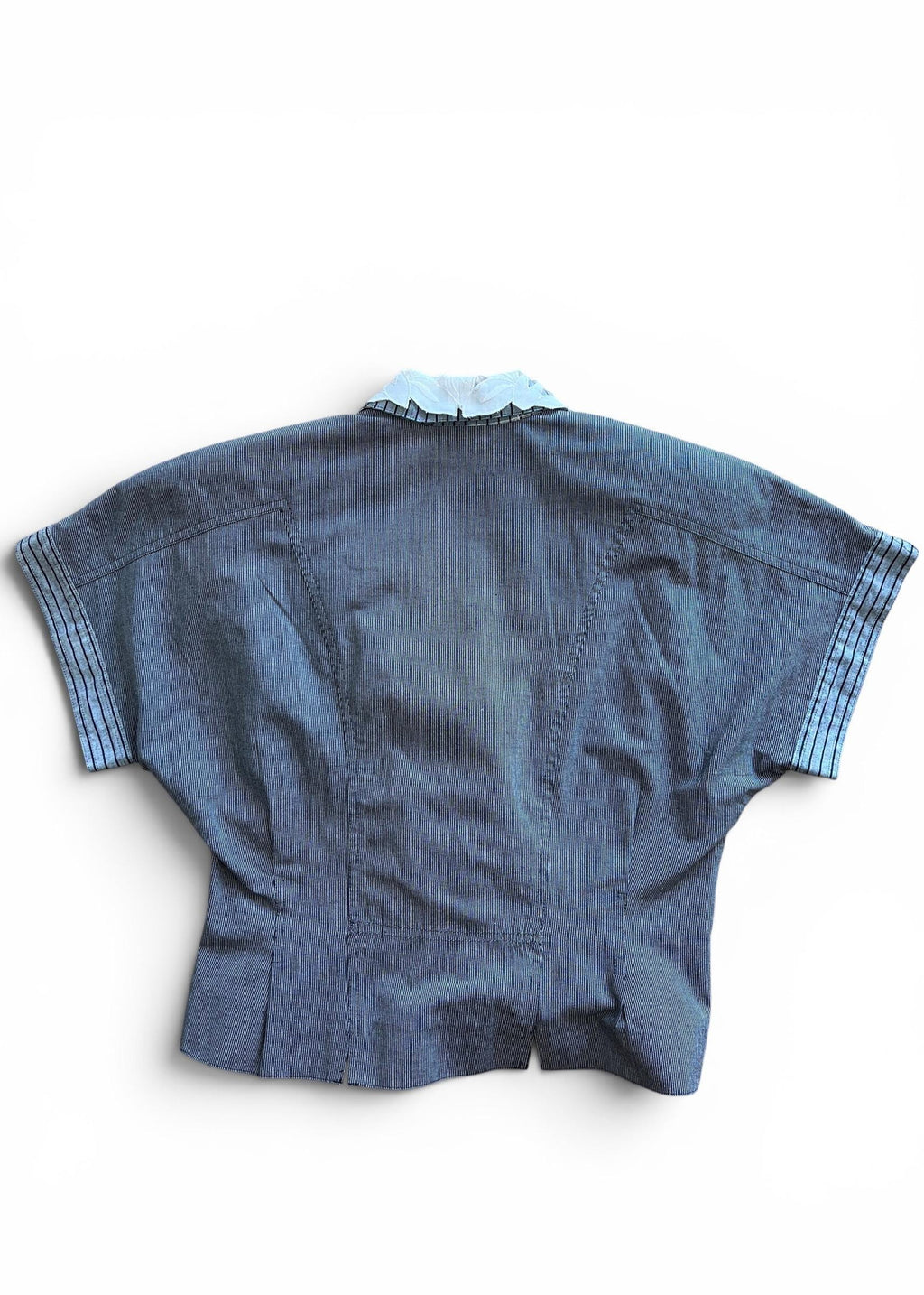 Camicia Vintage Sartoriale Grigia Gessata con Colletto Sangallo Removibile