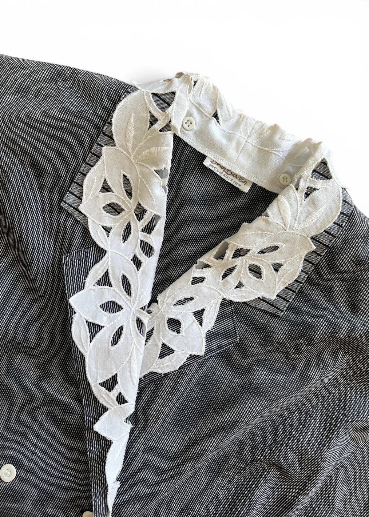 Camicia Vintage Sartoriale Grigia Gessata con Colletto Sangallo Removibile