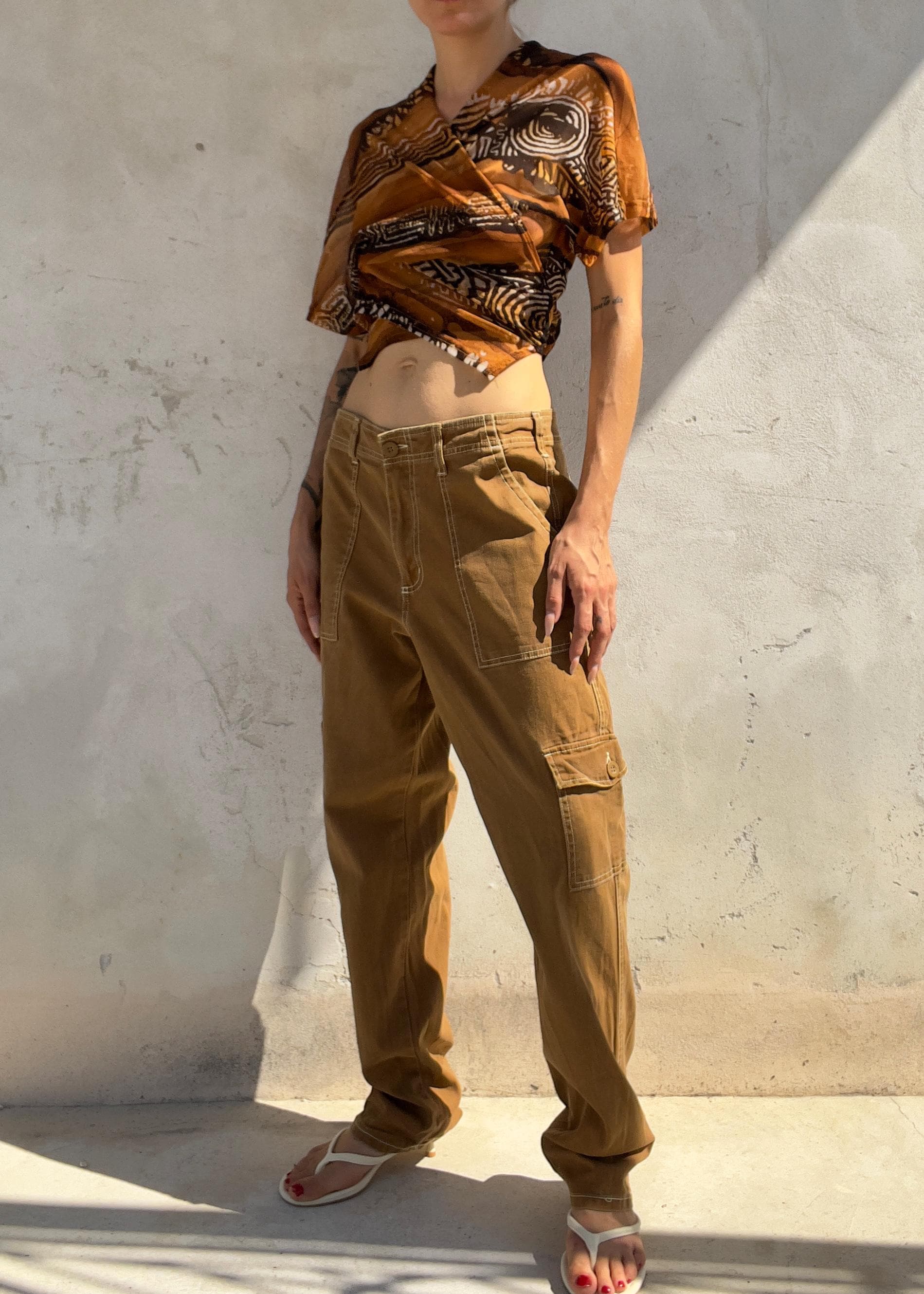 Pantaloni Cargo Vintage Y2K Marrone Caramello in Cotone