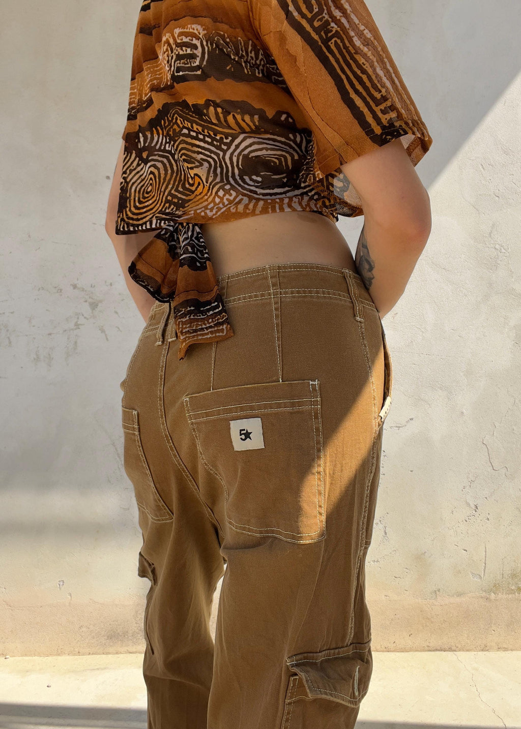 Pantaloni Cargo Vintage Y2K Marrone Caramello in Cotone