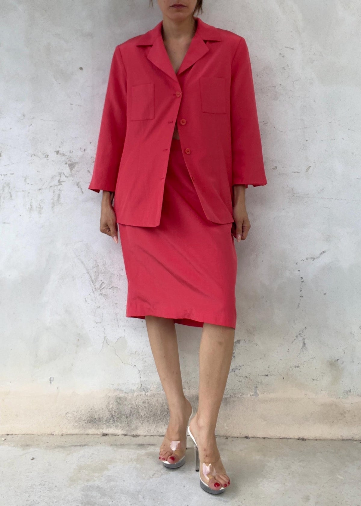 Completo Vintage Anni 90 Fucsia Corallo in Lino