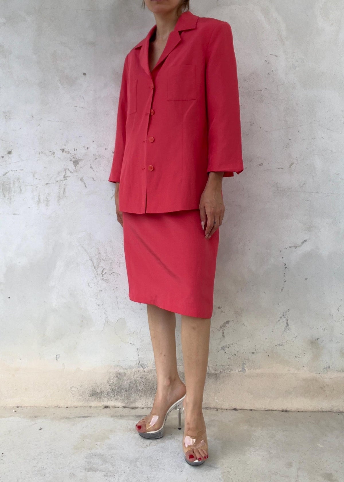Completo Vintage Anni 90 Fucsia Corallo in Lino