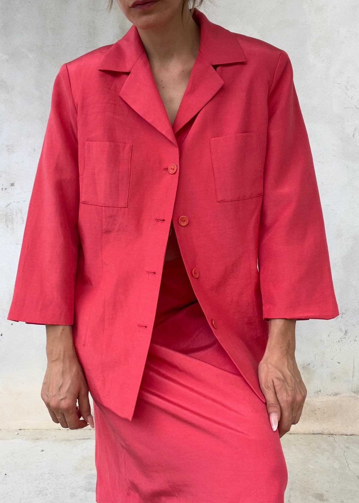 Completo Vintage Anni 90 Fucsia Corallo in Lino