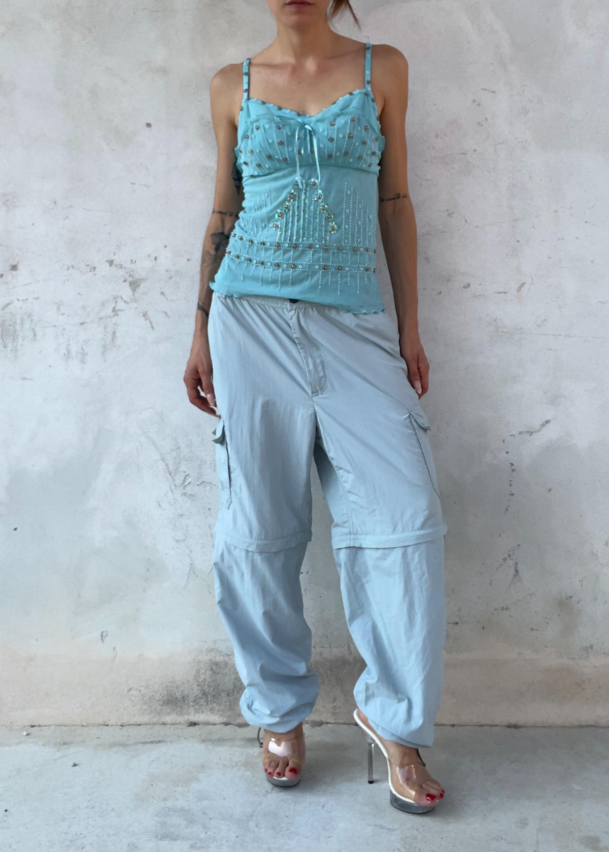 Top Corsetto Vintage Y2K Azzurro Ghiaccio in Tulle