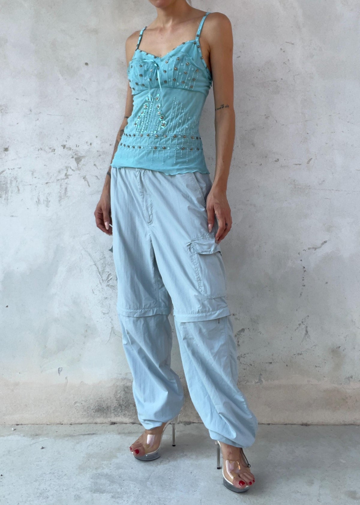 Top Corsetto Vintage Y2K Azzurro Ghiaccio in Tulle