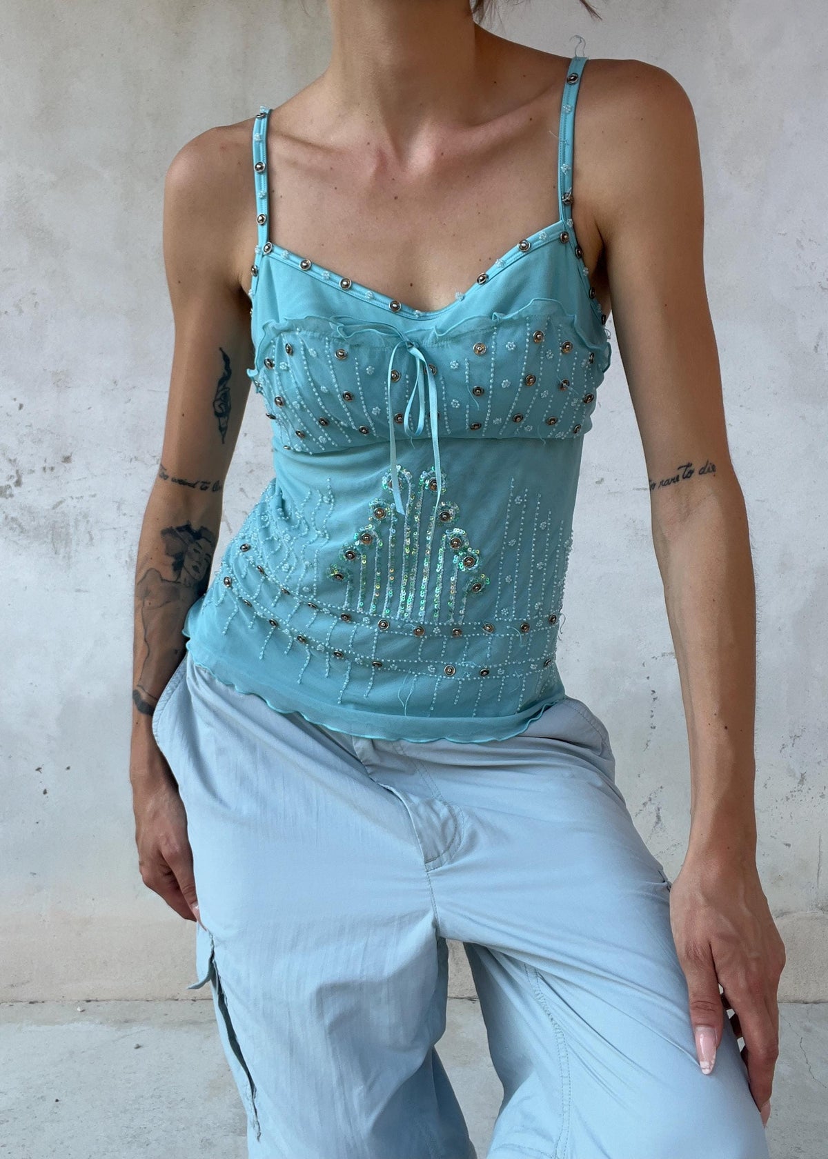Top Corsetto Vintage Y2K Azzurro Ghiaccio in Tulle