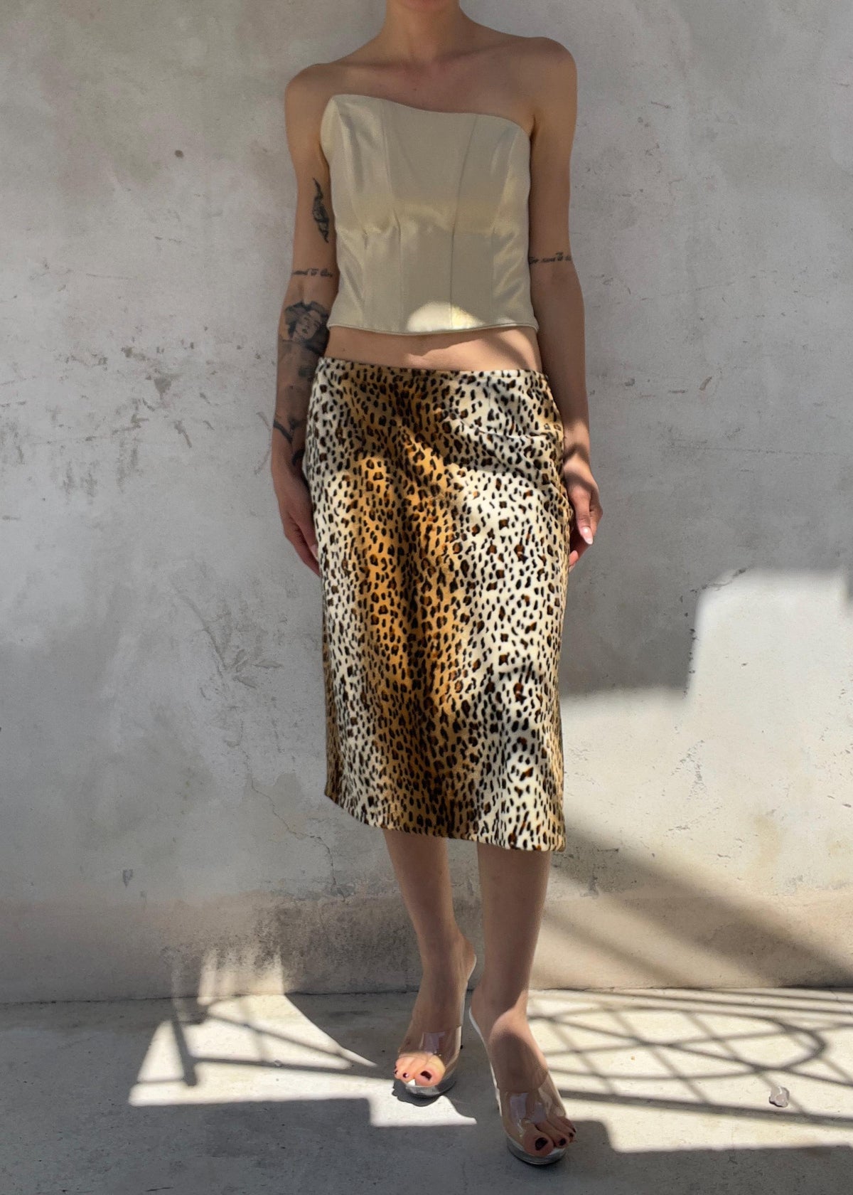 Gonna Midi Vintage Leopardata Effetto Pelliccia
