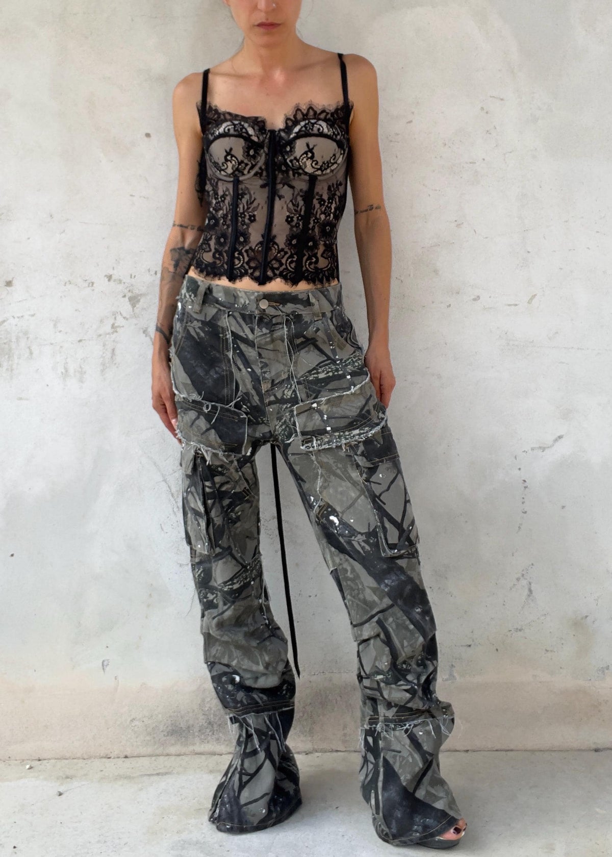 Top Corsetto Vintage Y2K in Pizzo Nero