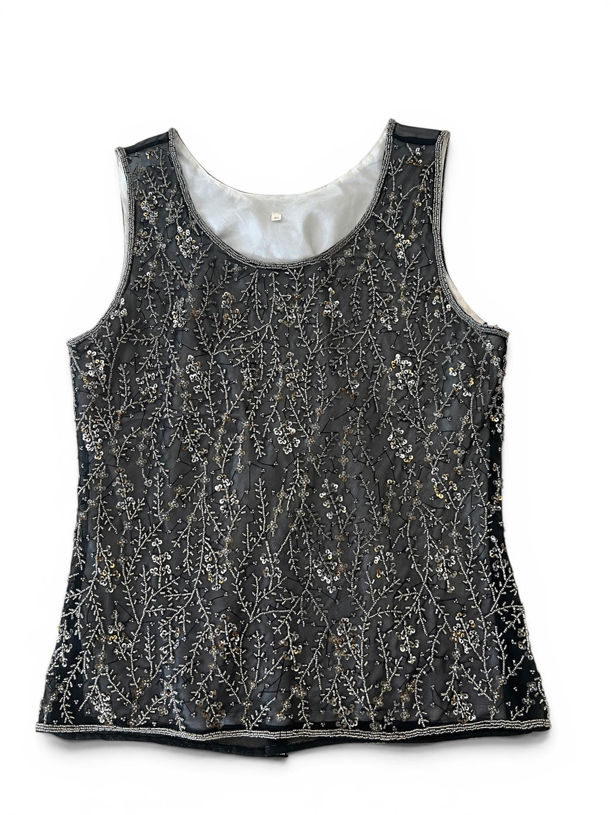 Top Vintage Anni 90 in Tulle Nero Ricamato