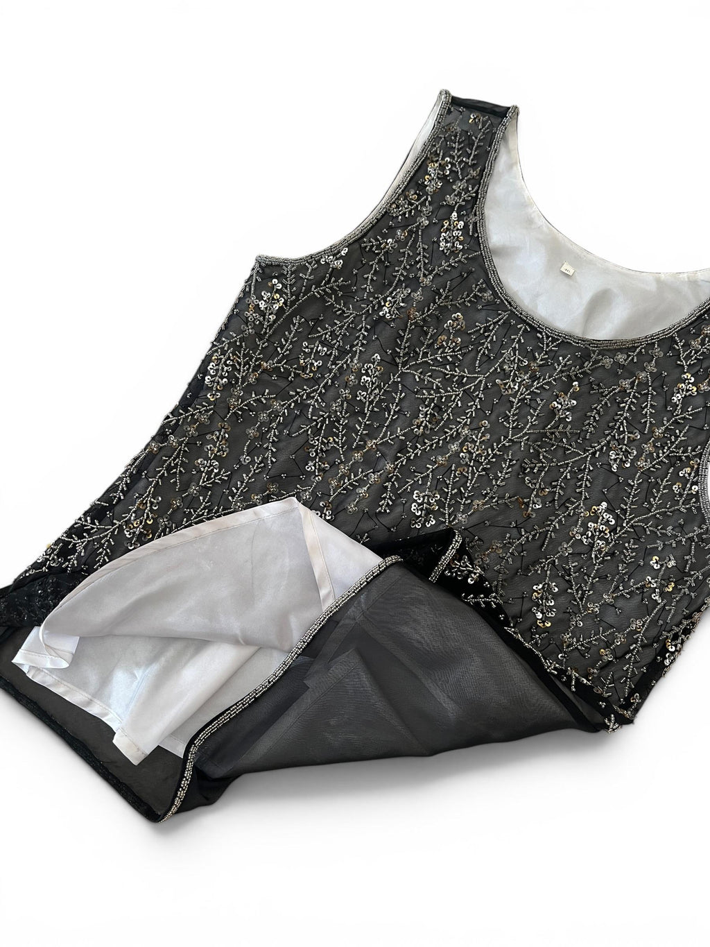 Top Vintage Anni 90 in Tulle Nero Ricamato