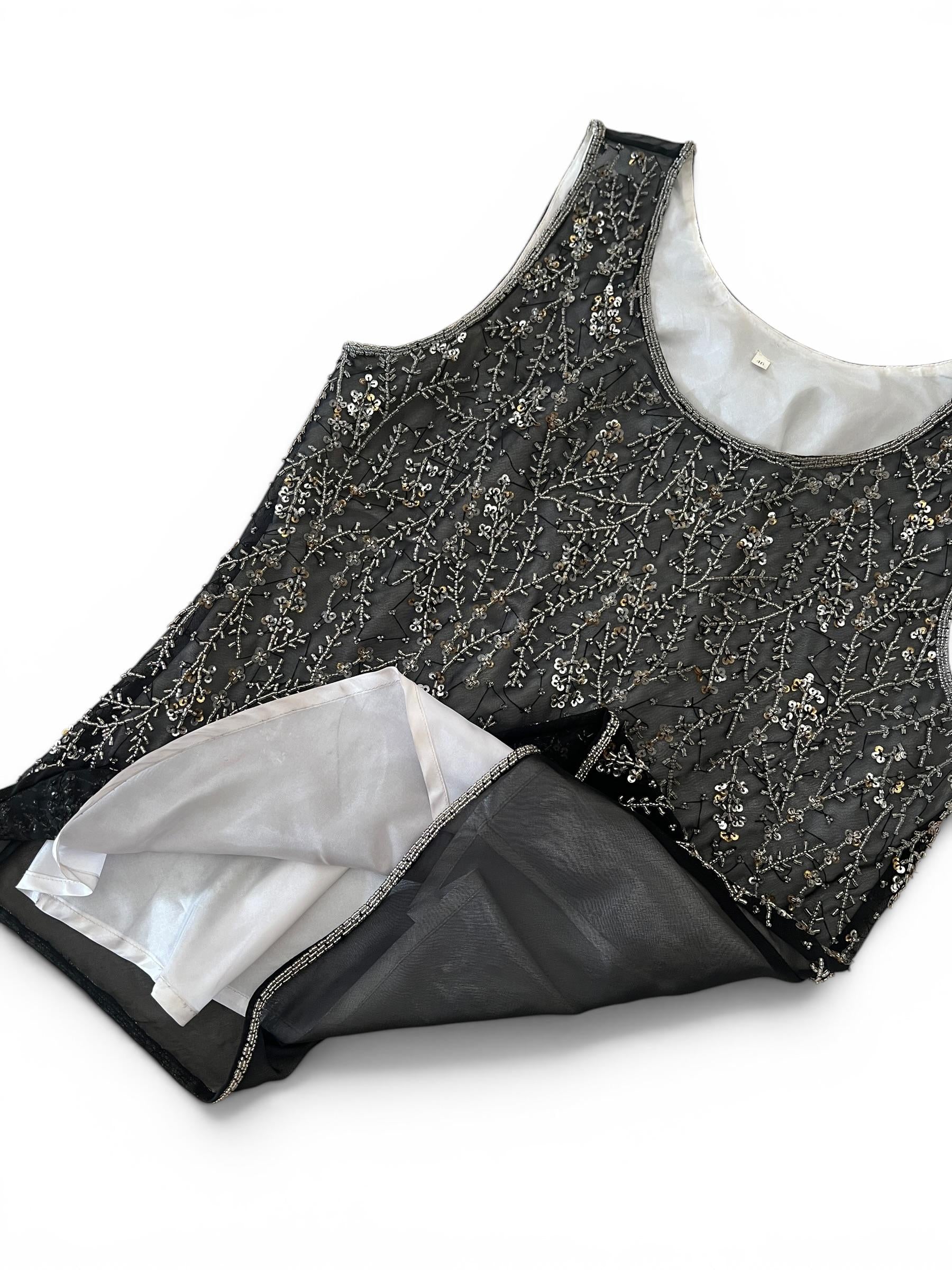 Top Vintage Anni 90 in Tulle Nero Ricamato