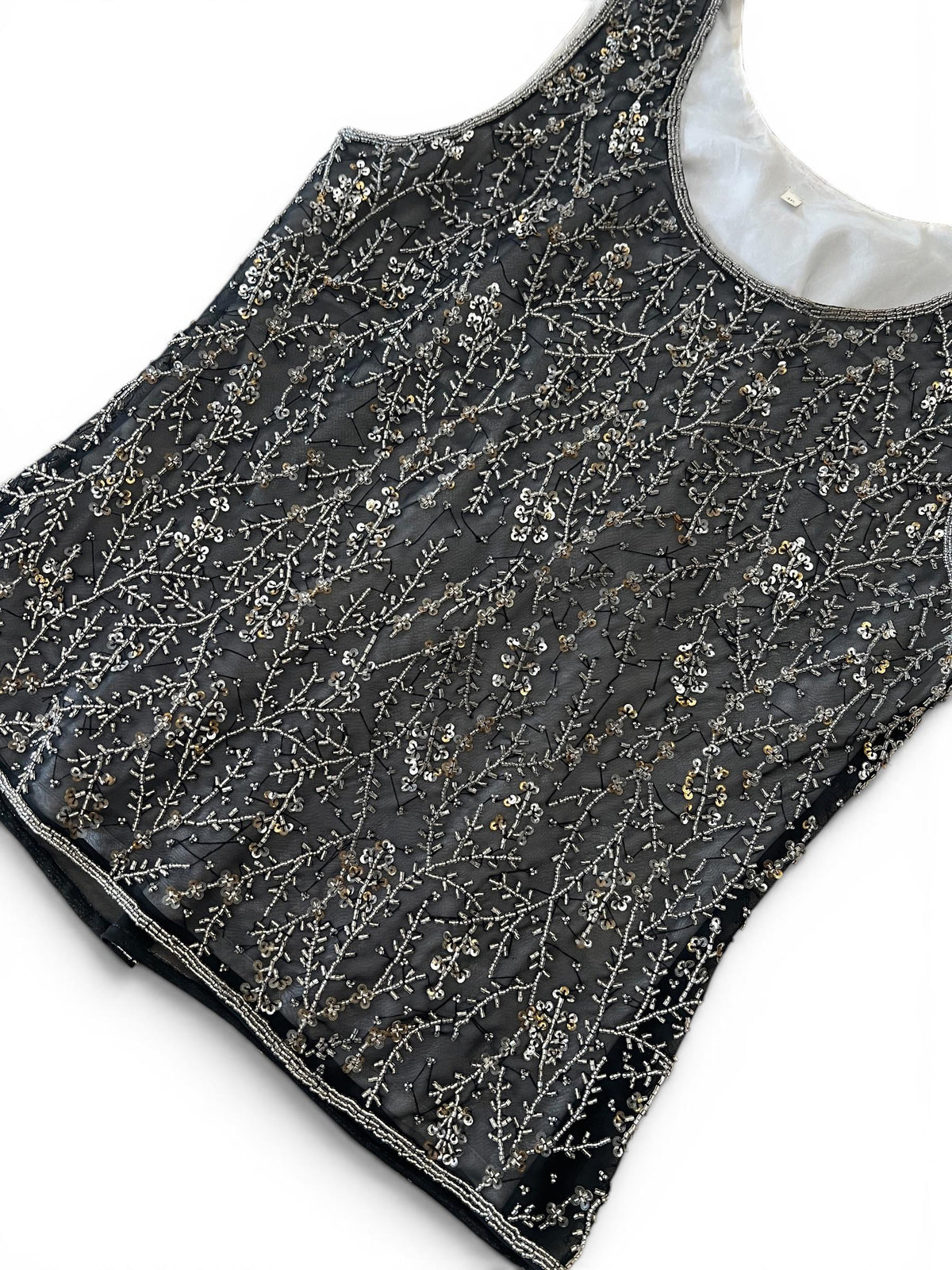 Top Vintage Anni 90 in Tulle Nero Ricamato