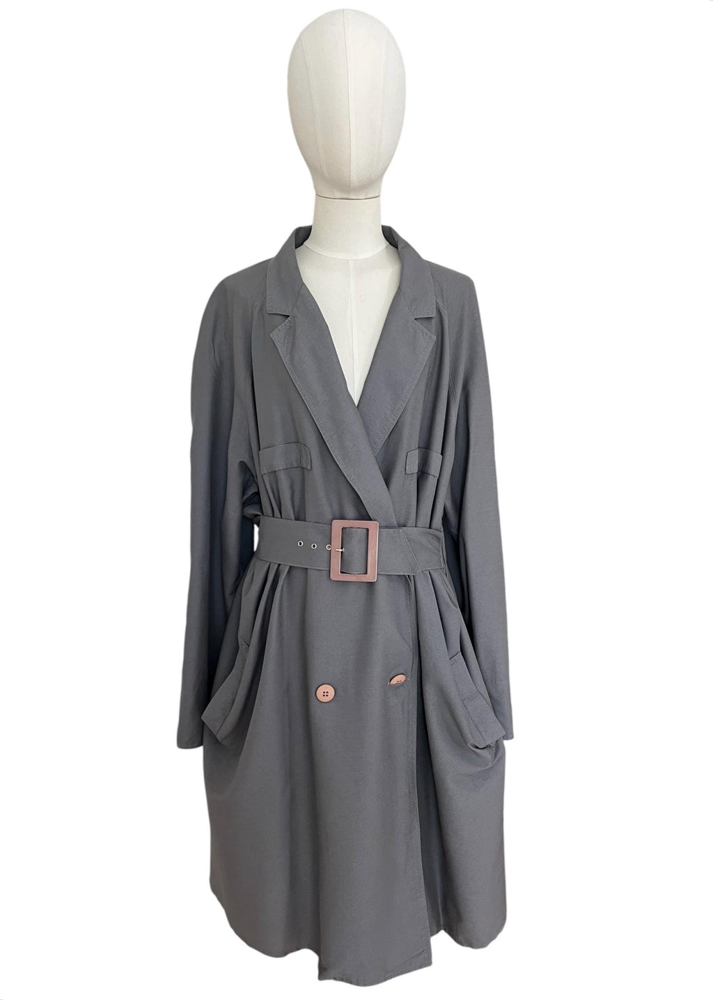 Trench Vintage Grigio Oversize con Cintura