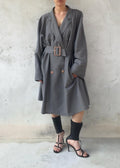 Trench Vintage Grigio Oversize con Cintura