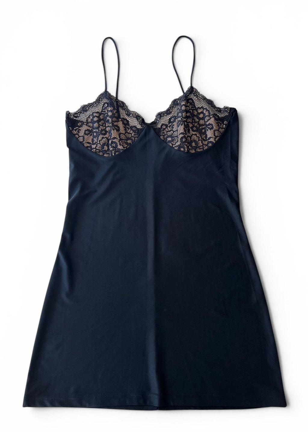 Mini Abito Sottoveste Vintage Y2K Nero con Pizzo Trasparente