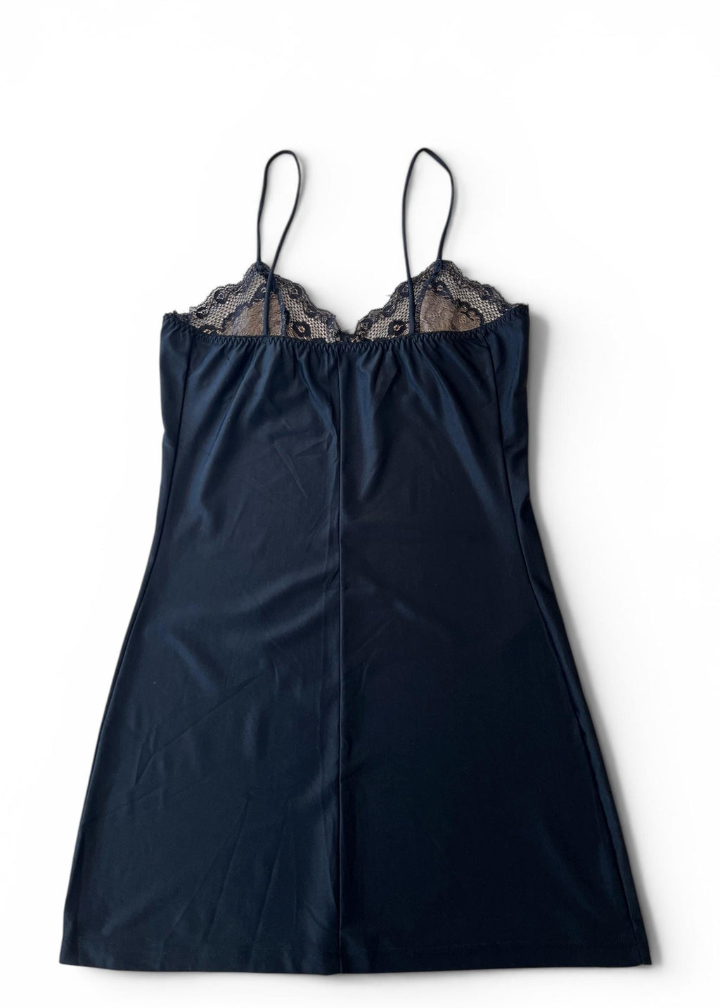 Mini Abito Sottoveste Vintage Y2K Nero con Pizzo Trasparente