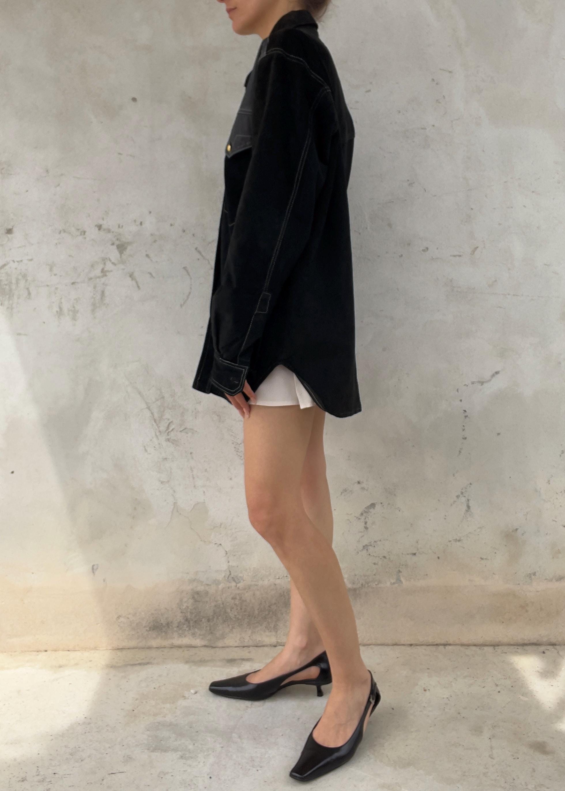 Overshirt Vintage in Vera Pelle Nera