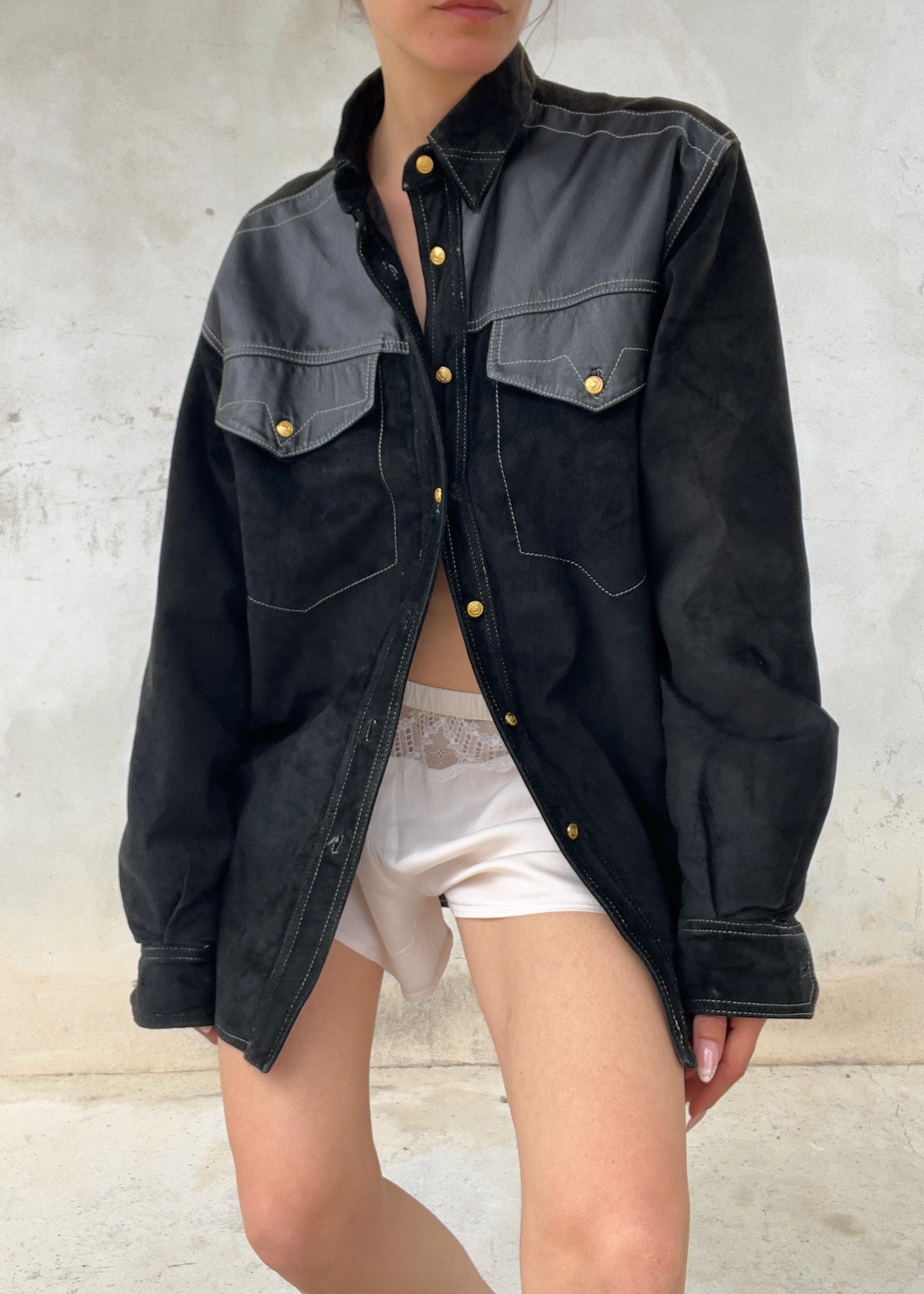 Overshirt Vintage in Vera Pelle Nera
