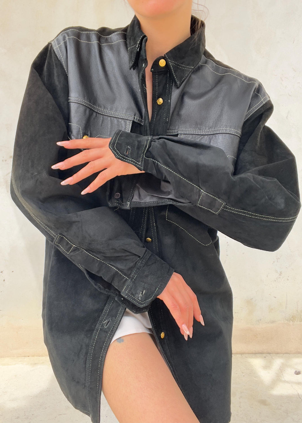 Overshirt Vintage in Vera Pelle Nera
