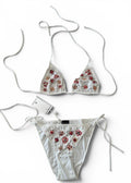 Paladini Bikini Vintage Y2K Bianco Ricamato con Perline e Paillettes