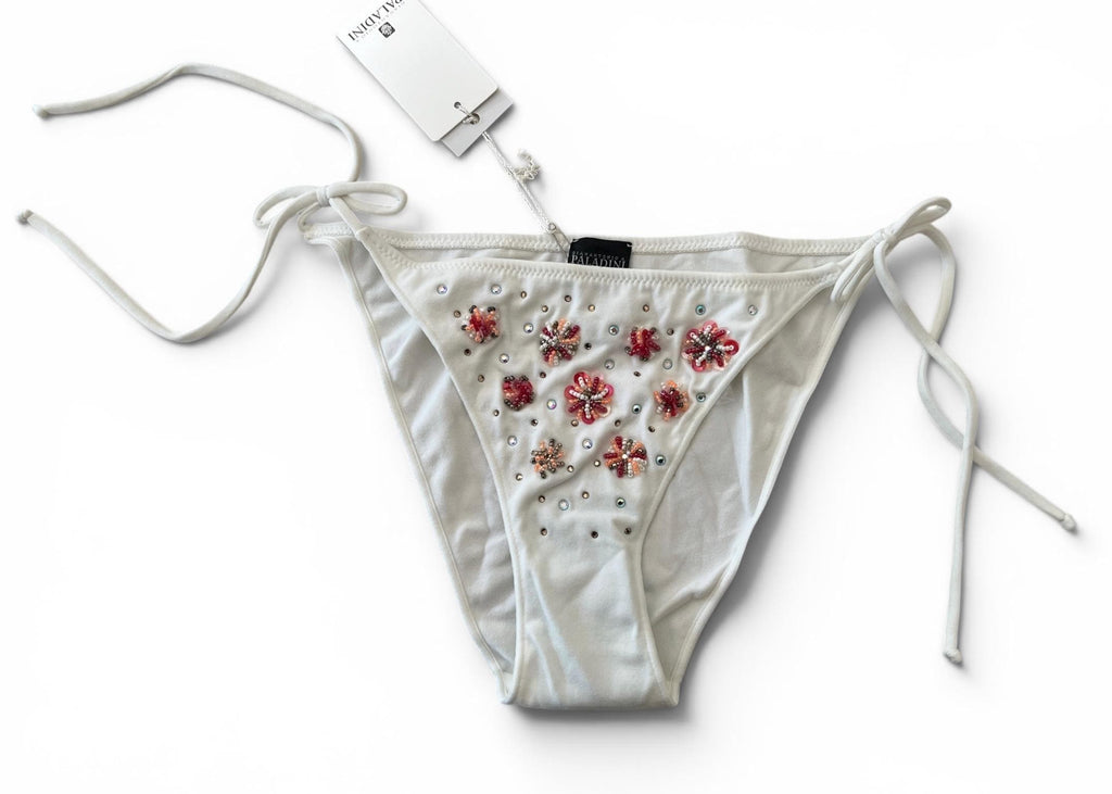 Paladini Bikini Vintage Y2K Bianco Ricamato con Perline e Paillettes