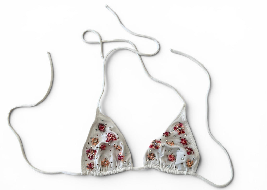 Paladini Bikini Vintage Y2K Bianco Ricamato con Perline e Paillettes
