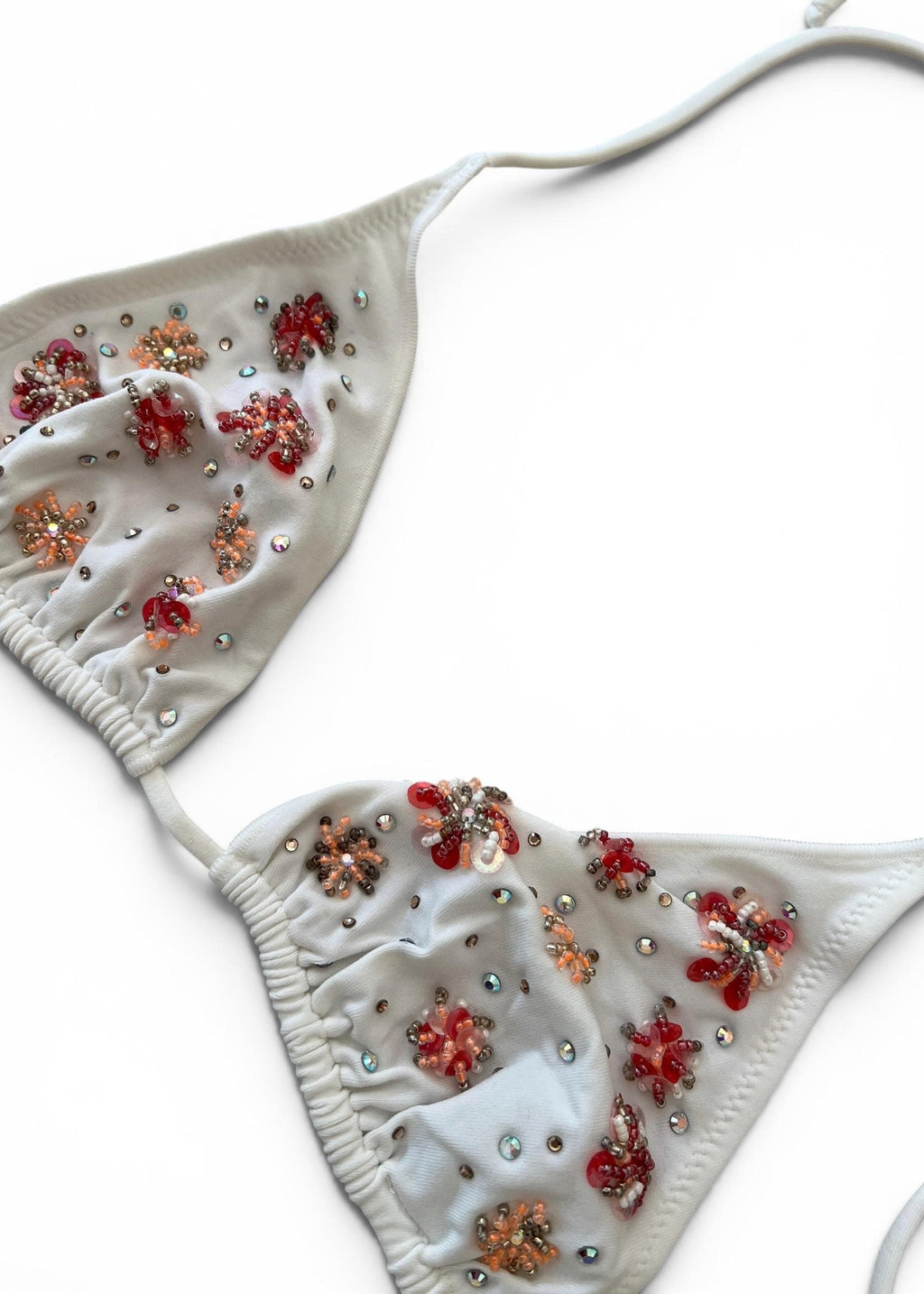 Paladini Bikini Vintage Y2K Bianco Ricamato con Perline e Paillettes