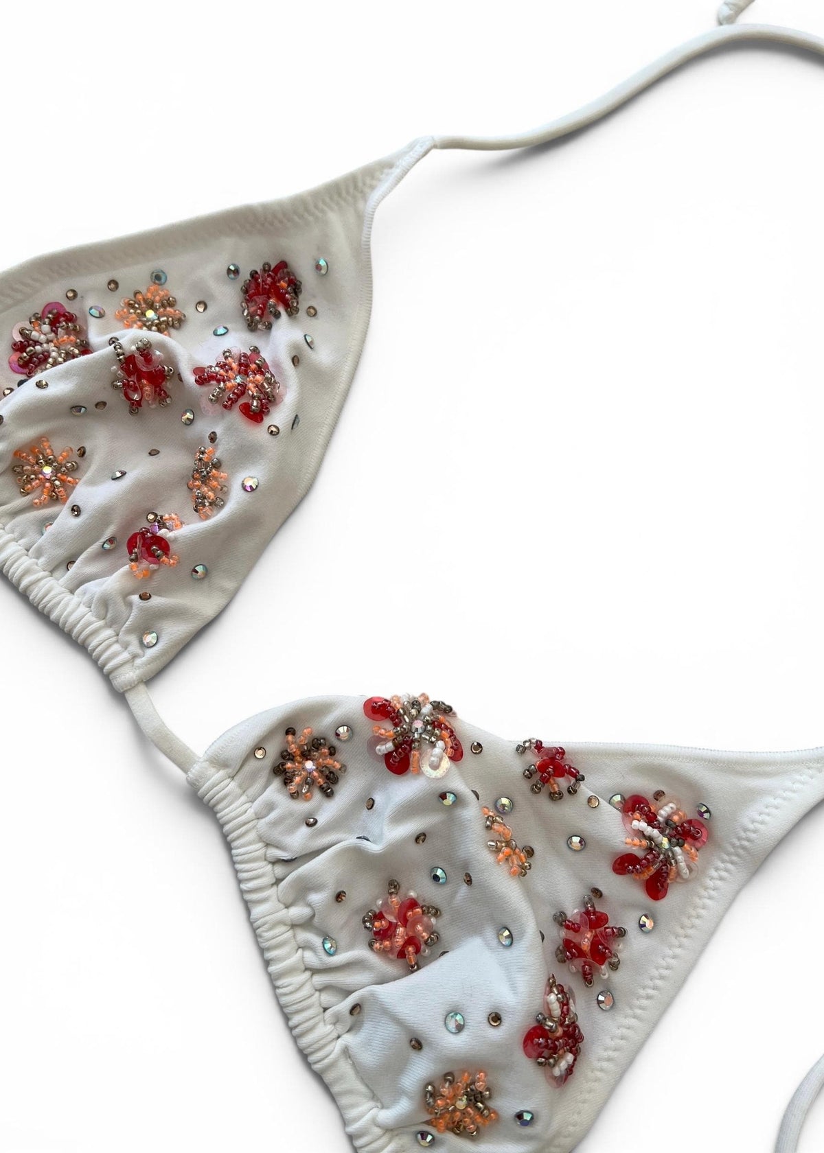 Paladini Bikini Vintage Y2K Bianco Ricamato con Perline e Paillettes
