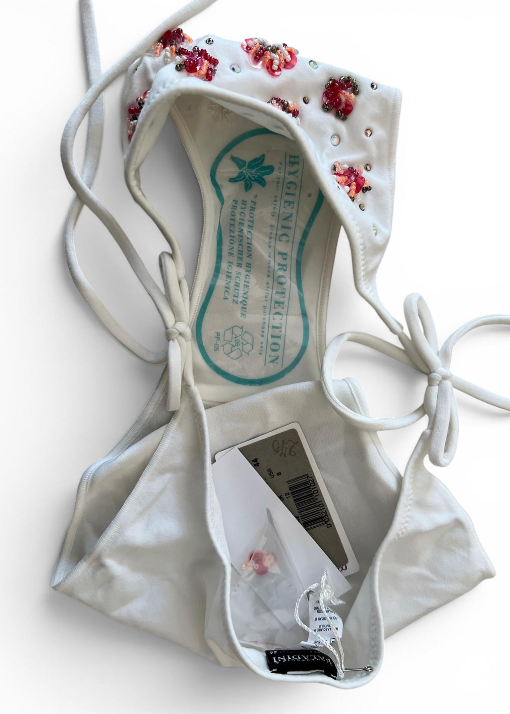 Paladini Bikini Vintage Y2K Bianco Ricamato con Perline e Paillettes