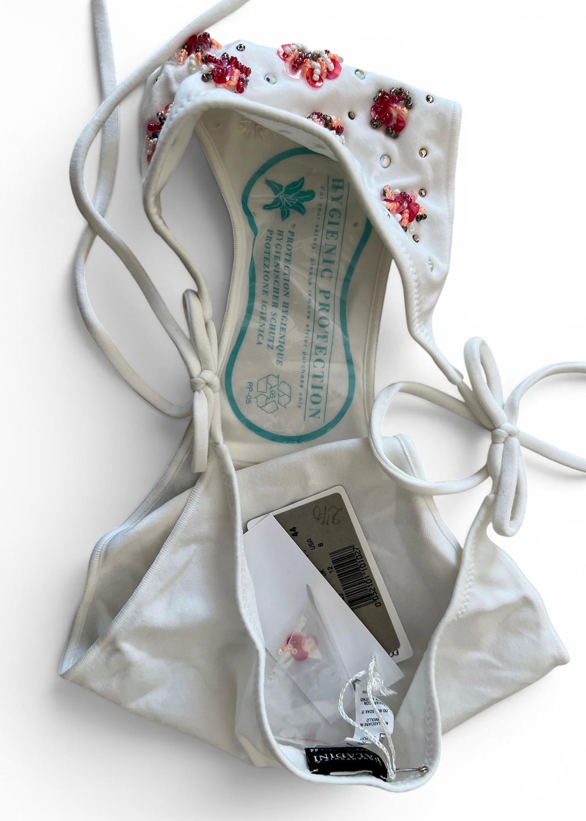 Paladini Bikini Vintage Y2K Bianco Ricamato con Perline e Paillettes