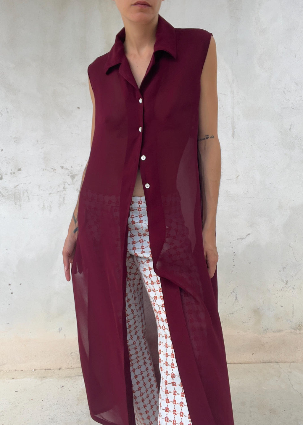Gilet Lungo Vintage Bordeaux Trasparente