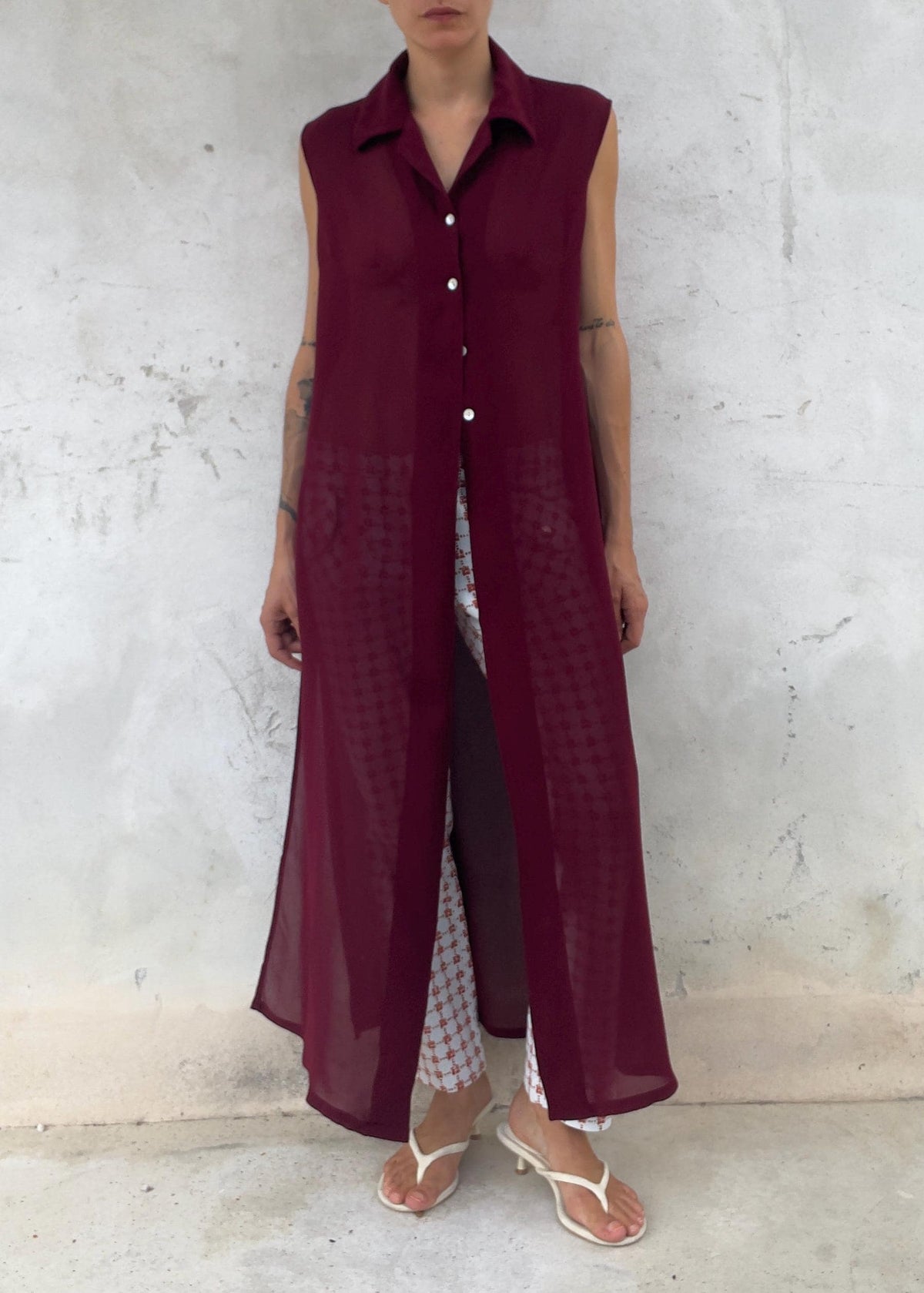 Gilet Lungo Vintage Bordeaux Trasparente