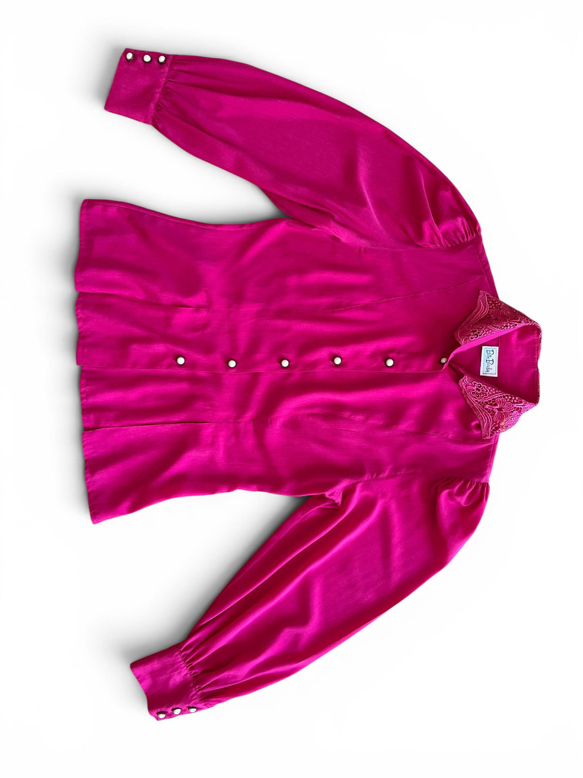 Camicia Vintage Fucsia con Colletto in Pizzo