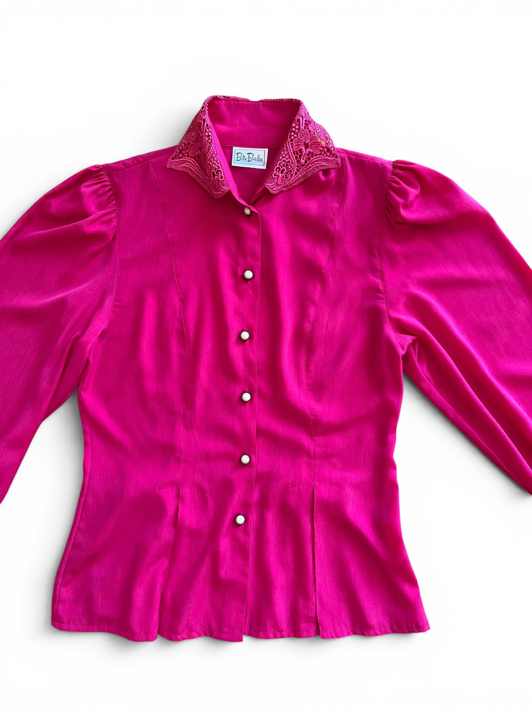 Camicia Vintage Fucsia con Colletto in Pizzo