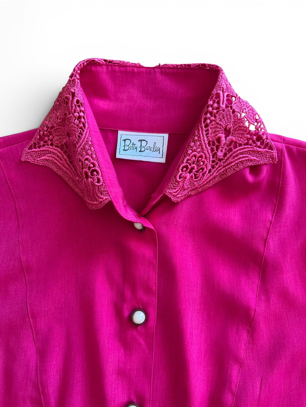 Camicia Vintage Fucsia con Colletto in Pizzo