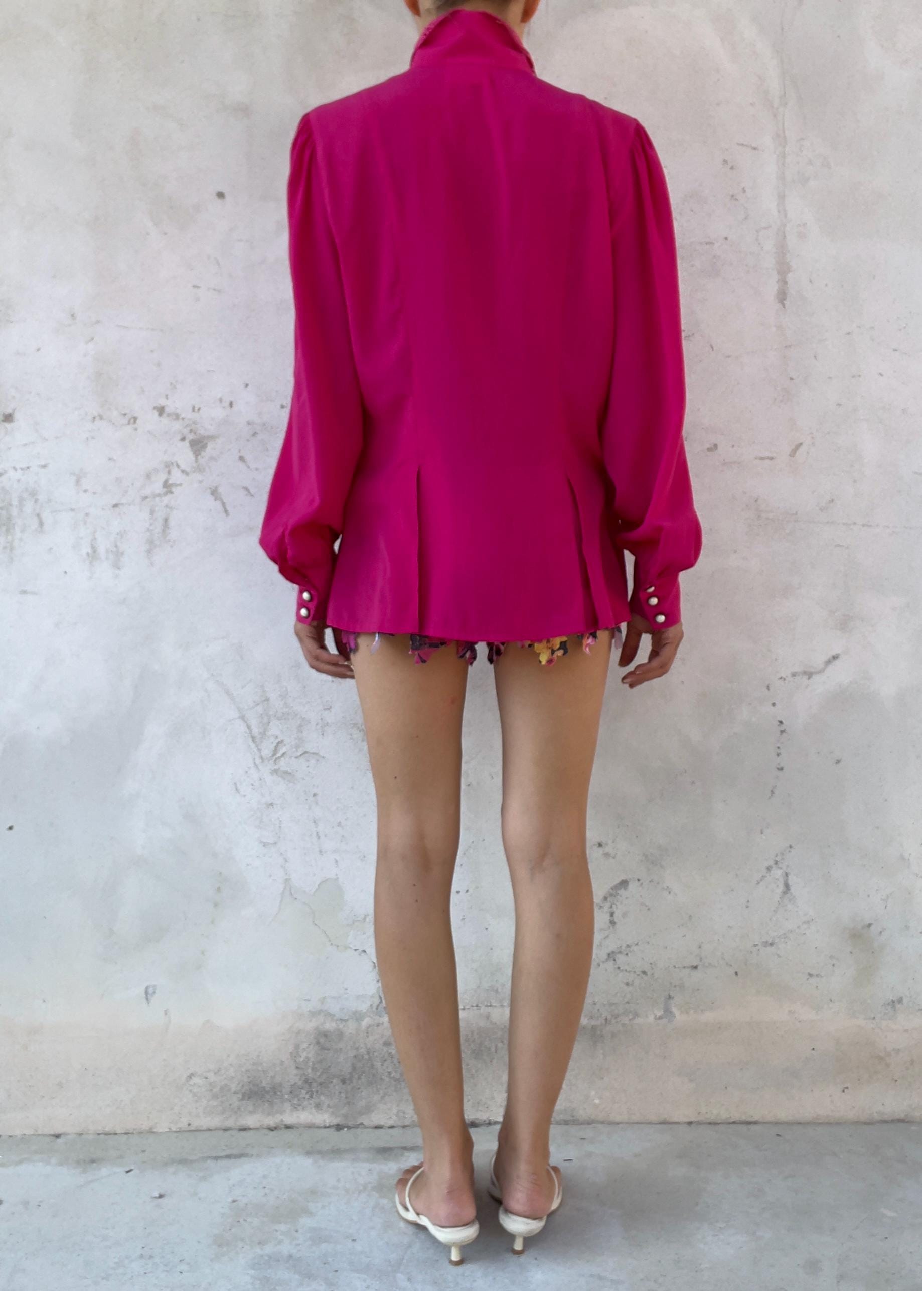 Camicia Vintage Fucsia con Colletto in Pizzo