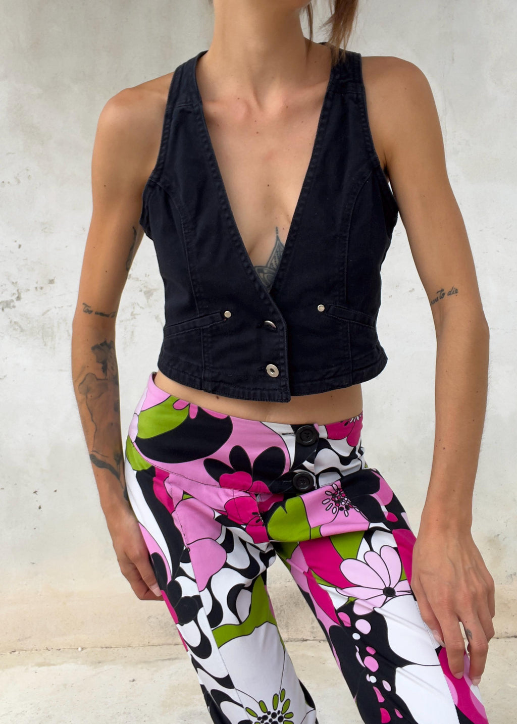 Gilet Crop Vintage Y2K Nero in Cotone