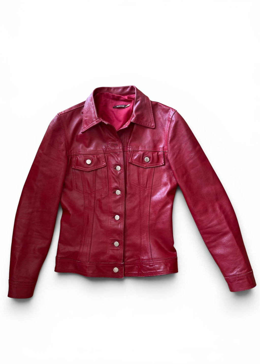 Giacca Vintage Y2K Please in Vera Pelle Rossa