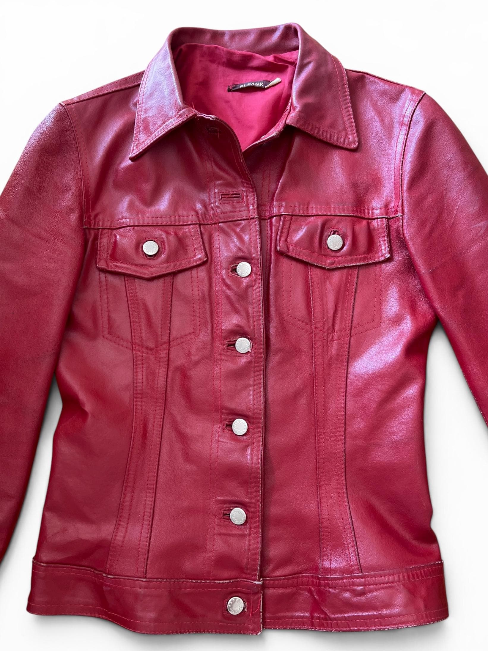Giacca Vintage Y2K Please in Vera Pelle Rossa