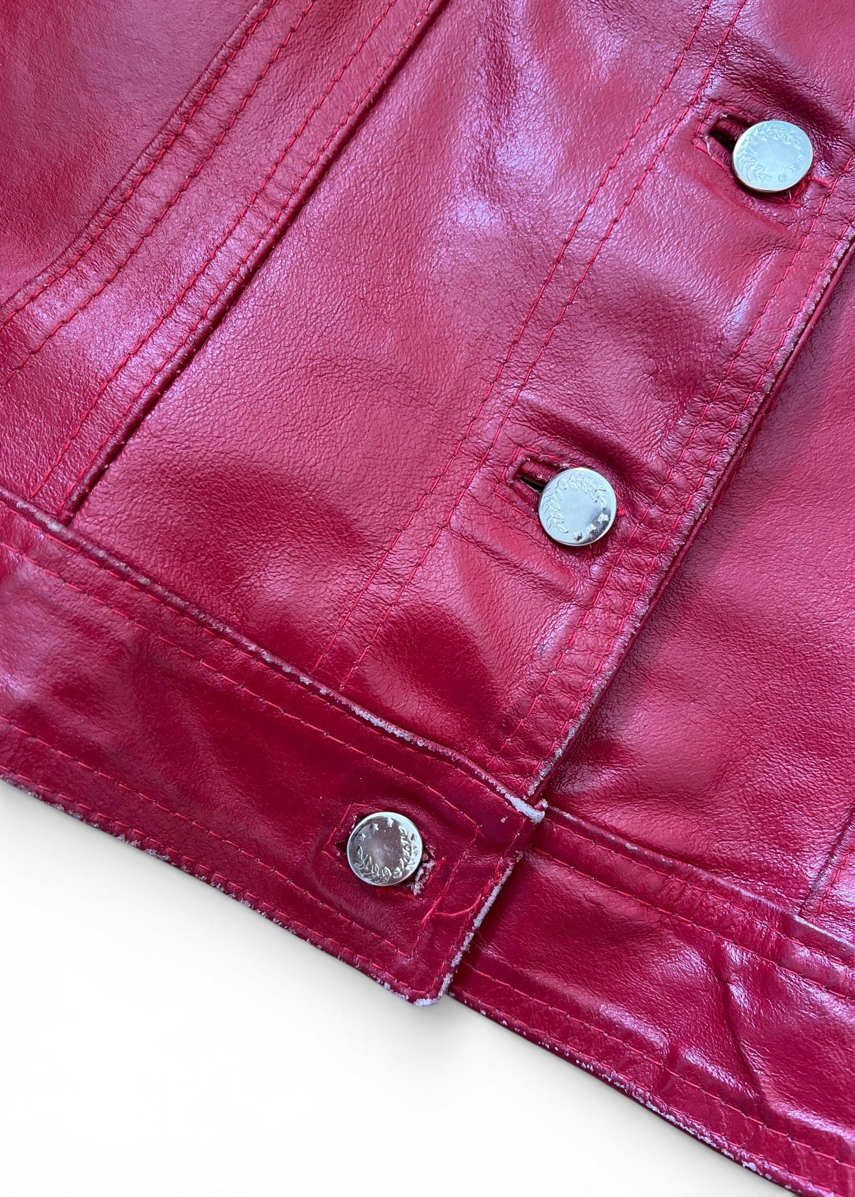 Giacca Vintage Y2K Please in Vera Pelle Rossa