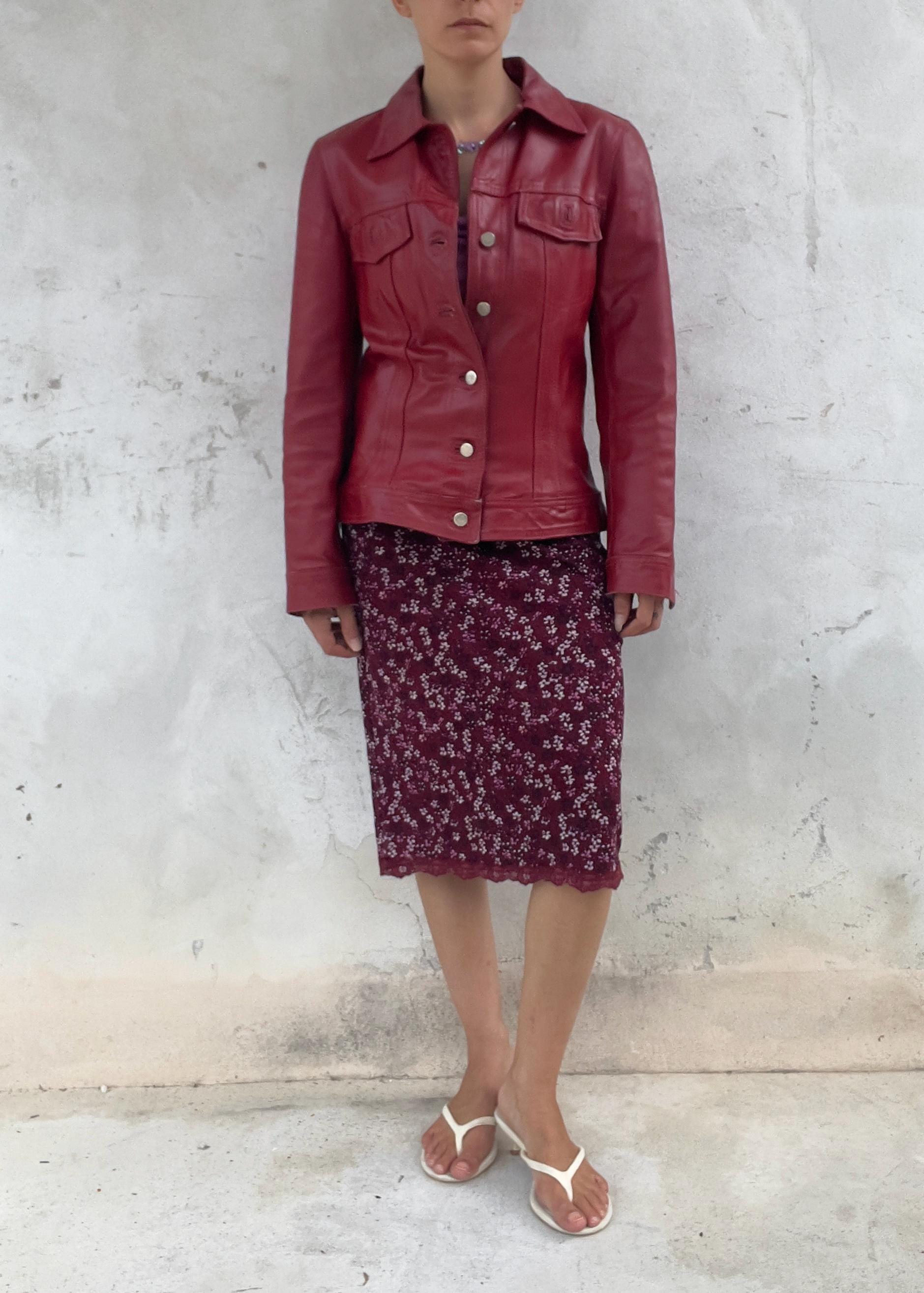 Giacca Vintage Y2K Please in Vera Pelle Rossa