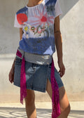 Minigonna Denim Vintage Y2K Vita Bassa con Fusciacca Paillettes Fucsia