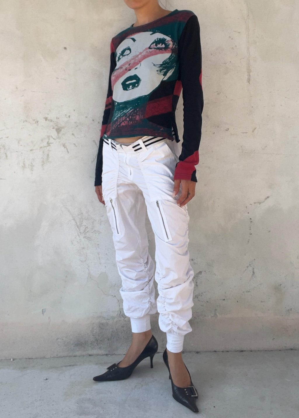 Pantaloni Cargo Vintage Y2K Bianchi Vita Bassa
