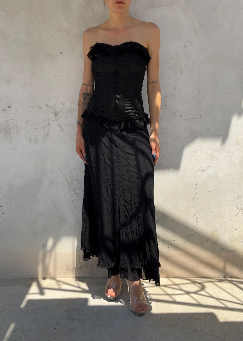 Gonna Lunga Vintage Nera Stropicciata