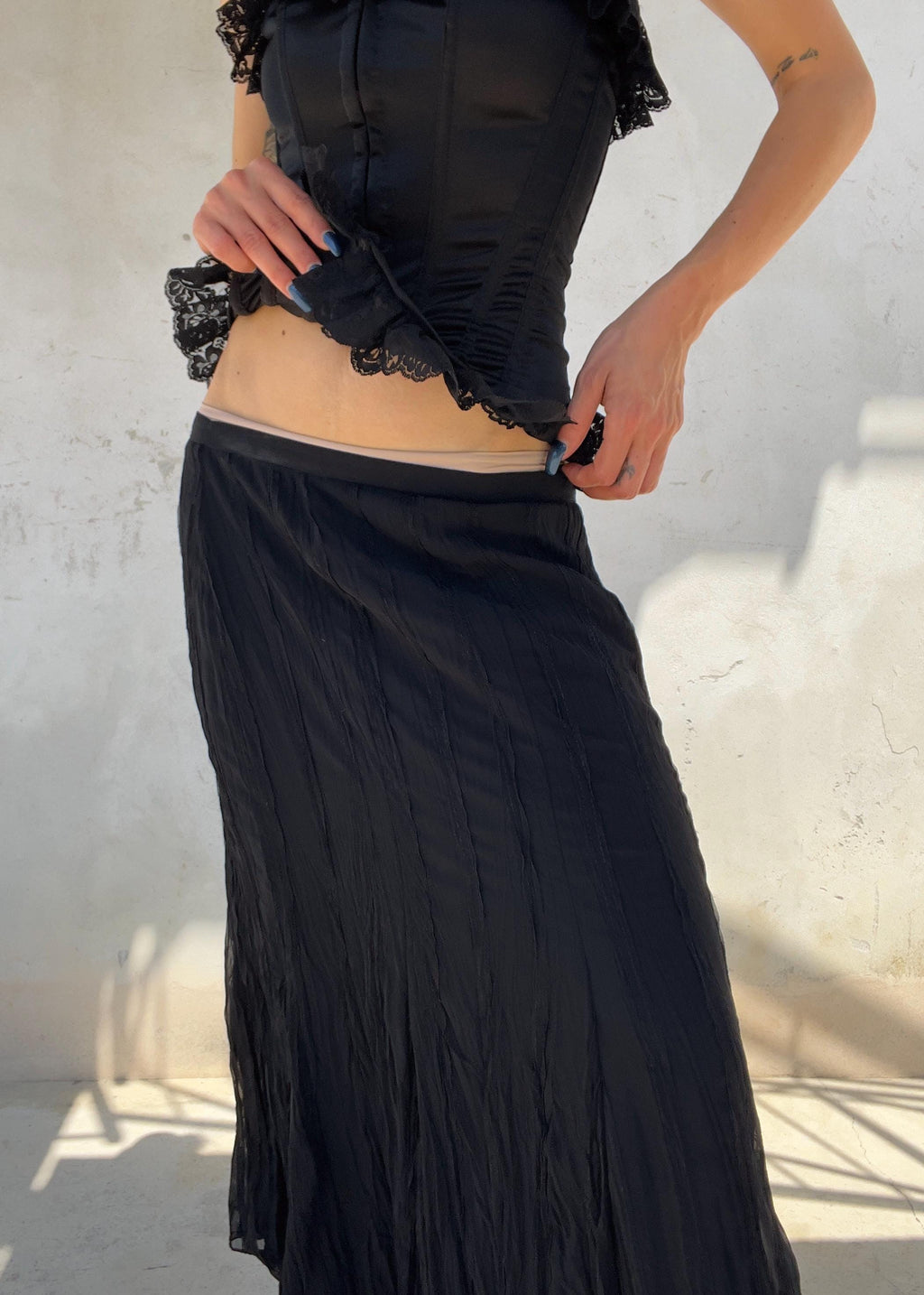 Gonna Lunga Vintage Nera Stropicciata