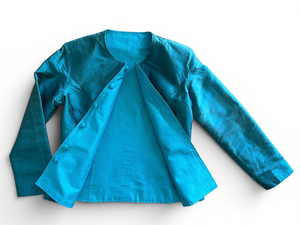 Giacca Vintage 100% Seta Double Face Turchese
