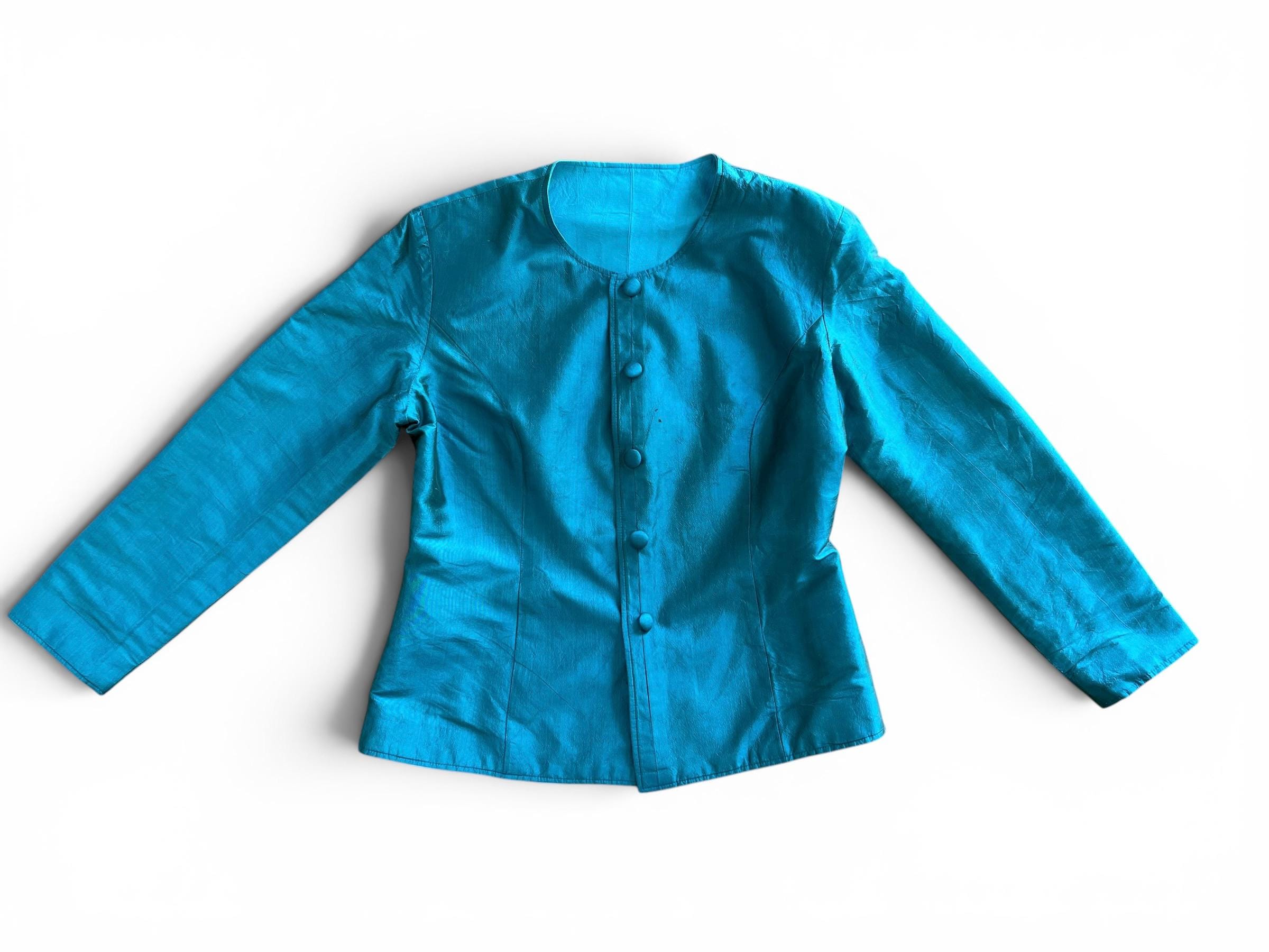 Giacca Vintage 100% Seta Double Face Turchese